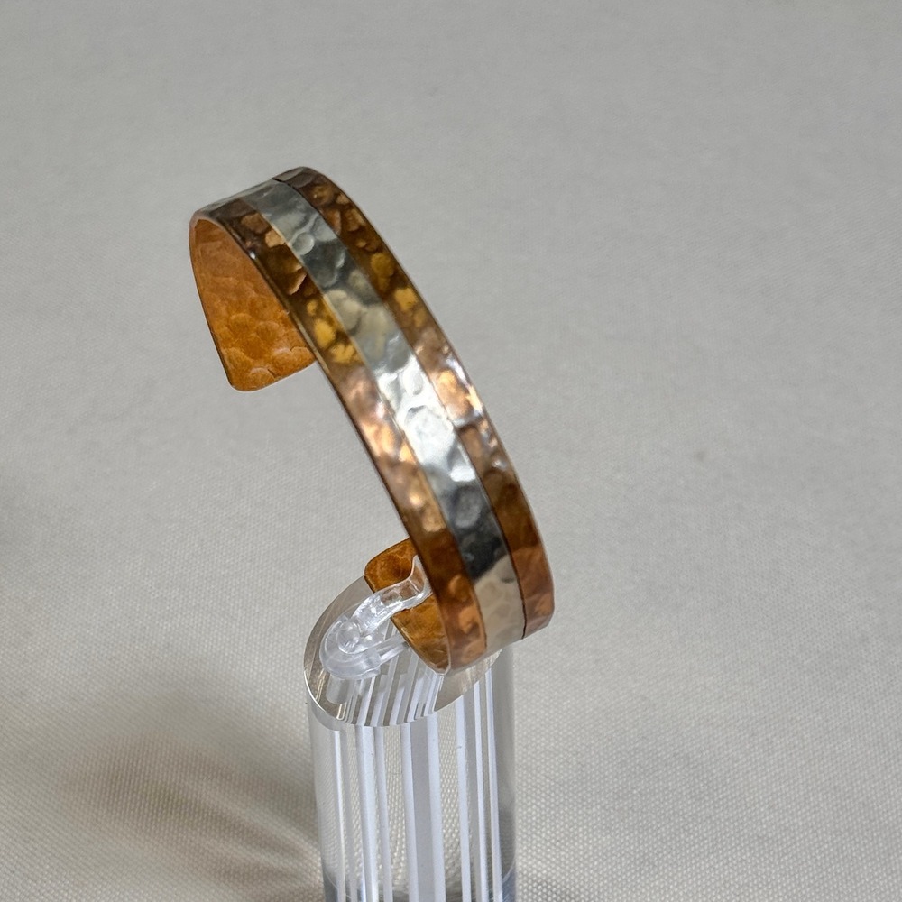 Hammered Copper and Metal Cuff Bracelet Modern Minimalist‎ Small Mixed Metal